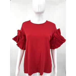 NWT Drew Womens Ruffle Sleeve V-neck Red Top Blouse Size Small MSRP $156